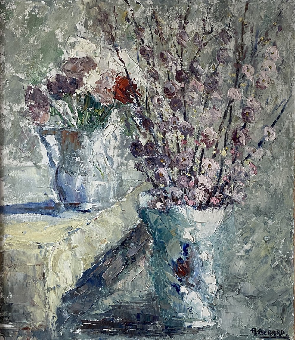 Blossom in a Vase - Antique Oil Painting