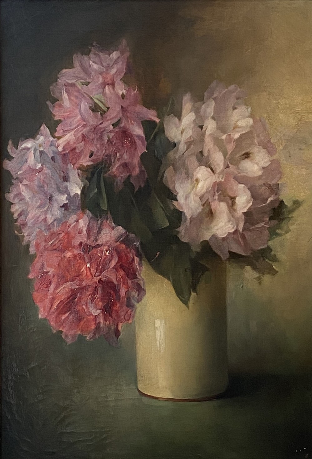 Rhododenderons in a Vase - Antique Oil Painting