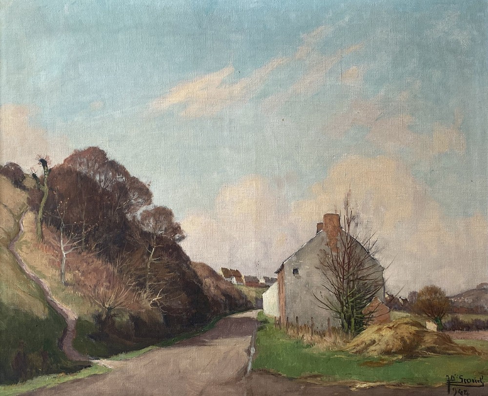 House on the Road - Antique Oil Painting