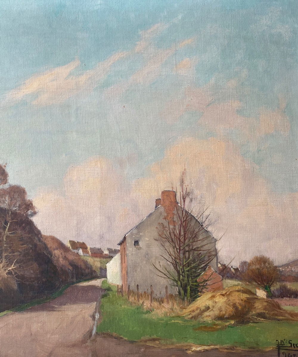 House on the Road - Antique Oil Painting View III