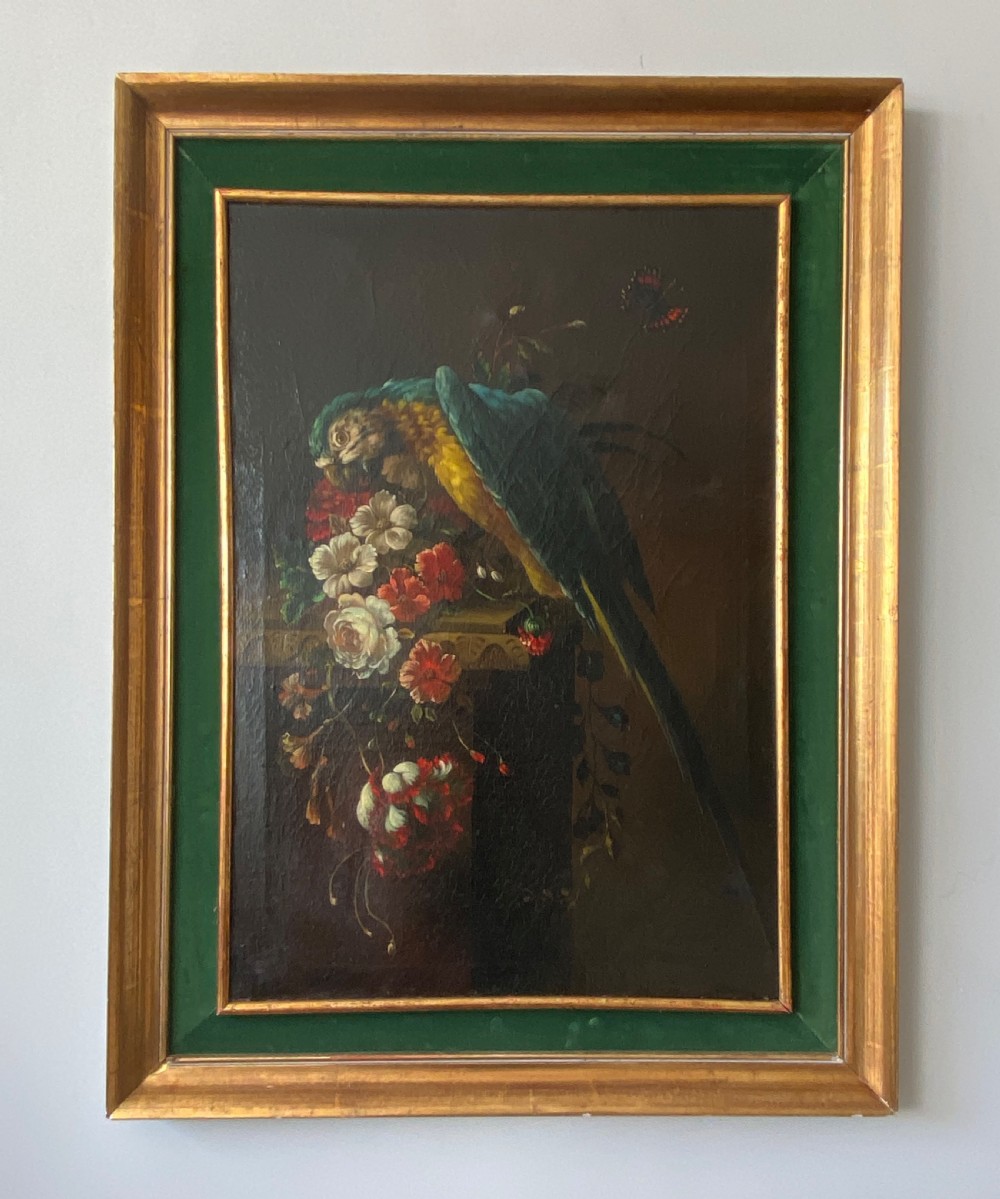 Parrot and Butterfly - Antique Oil Painting View VII