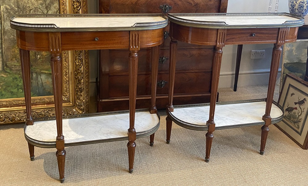 Pair of French Marble Topped Console Tables
