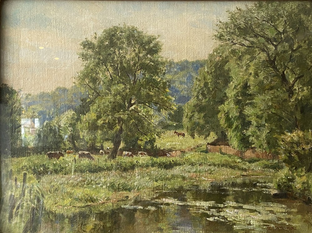 Cattle by a River - Antique Oil Painting