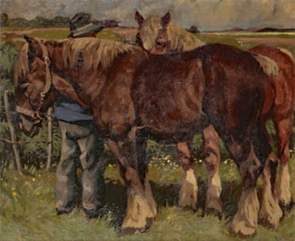 Working Horses - Antique Oil Painting
