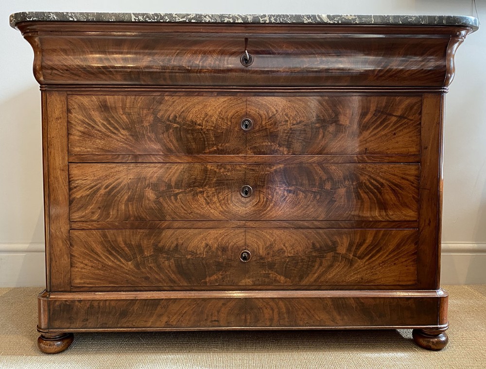 French Flame Mahogany Commode