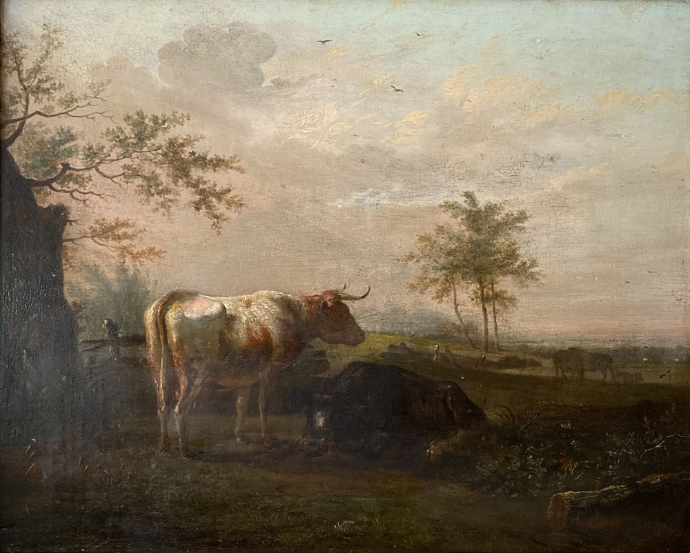 Cattle in a Field - Antique Oil Painting