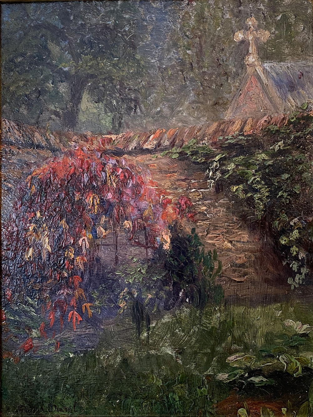 Garden in Autumn - Antique Oil Painting