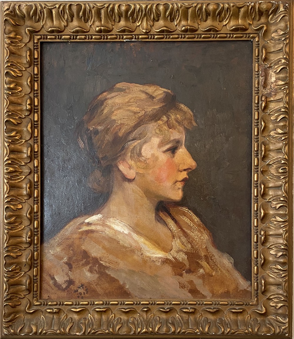 Portrait of a Young Lady - Antique Oil Painting