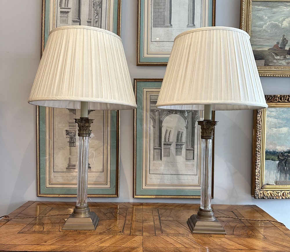 Pair of Glass Column Lamps
