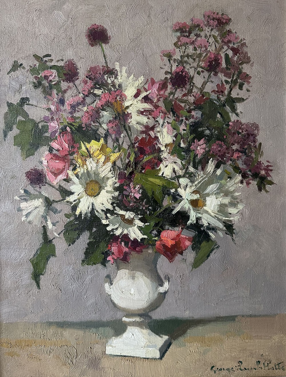 Flowers in a White Vase - Antique Oil Painting