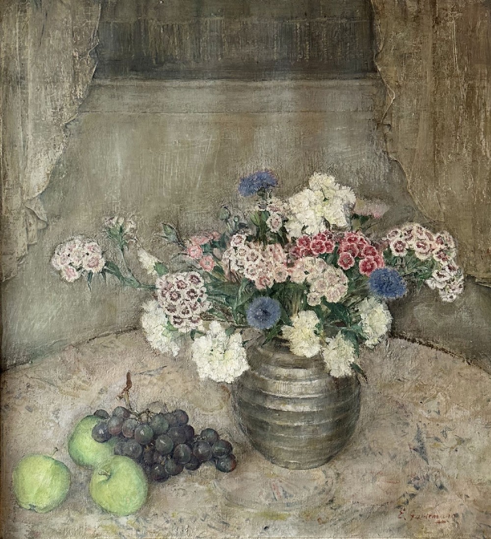 Sweet Williams in a Vase - Antique Oil Painting