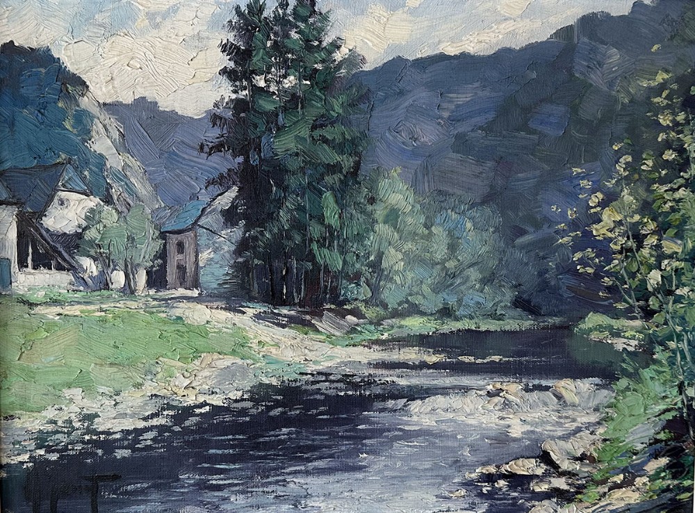 River Landscape - Antique Oil Painting