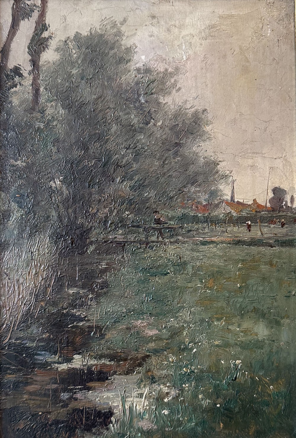 Banks of a River - Antique Oil Painting