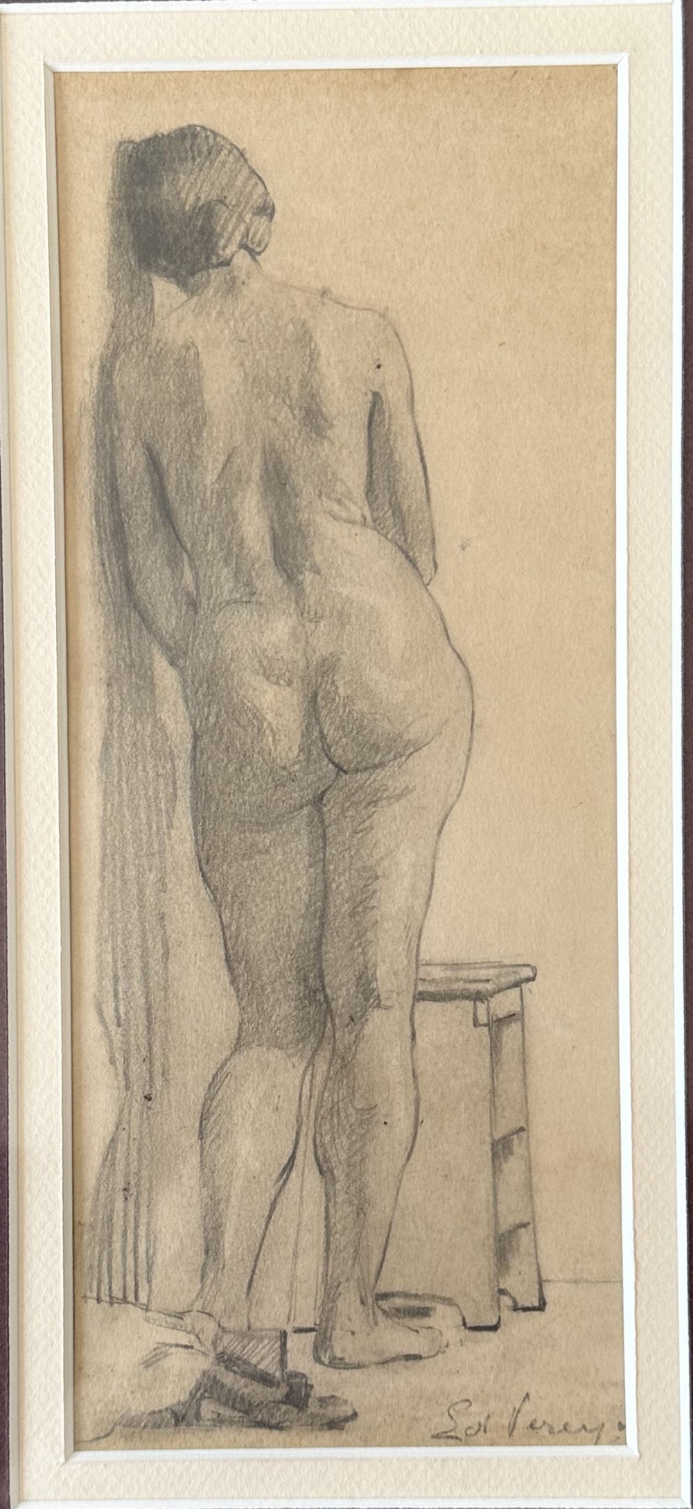 Drawing of a Female Nude - Antique Drawing