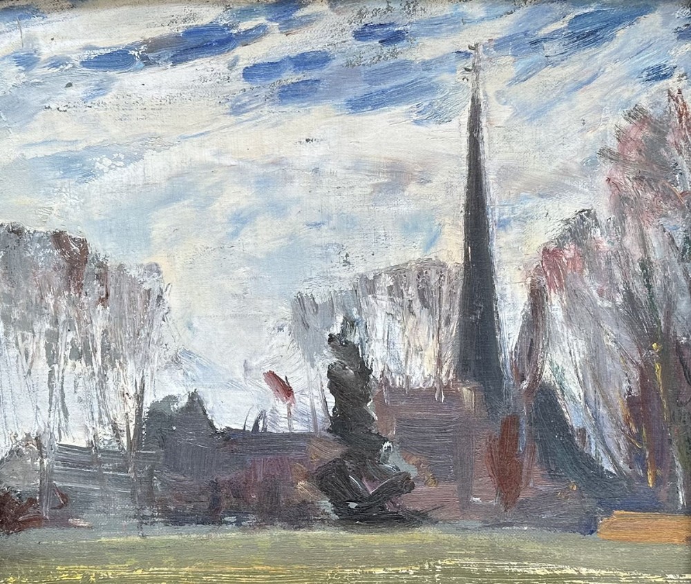View of a Church - Antique Oil Painting