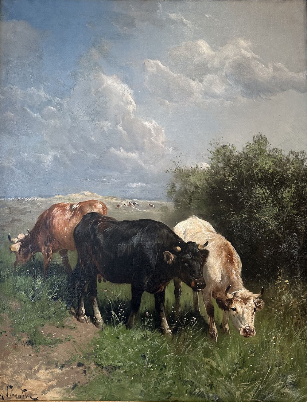 Cattle Grazing - Antique Oil Painting