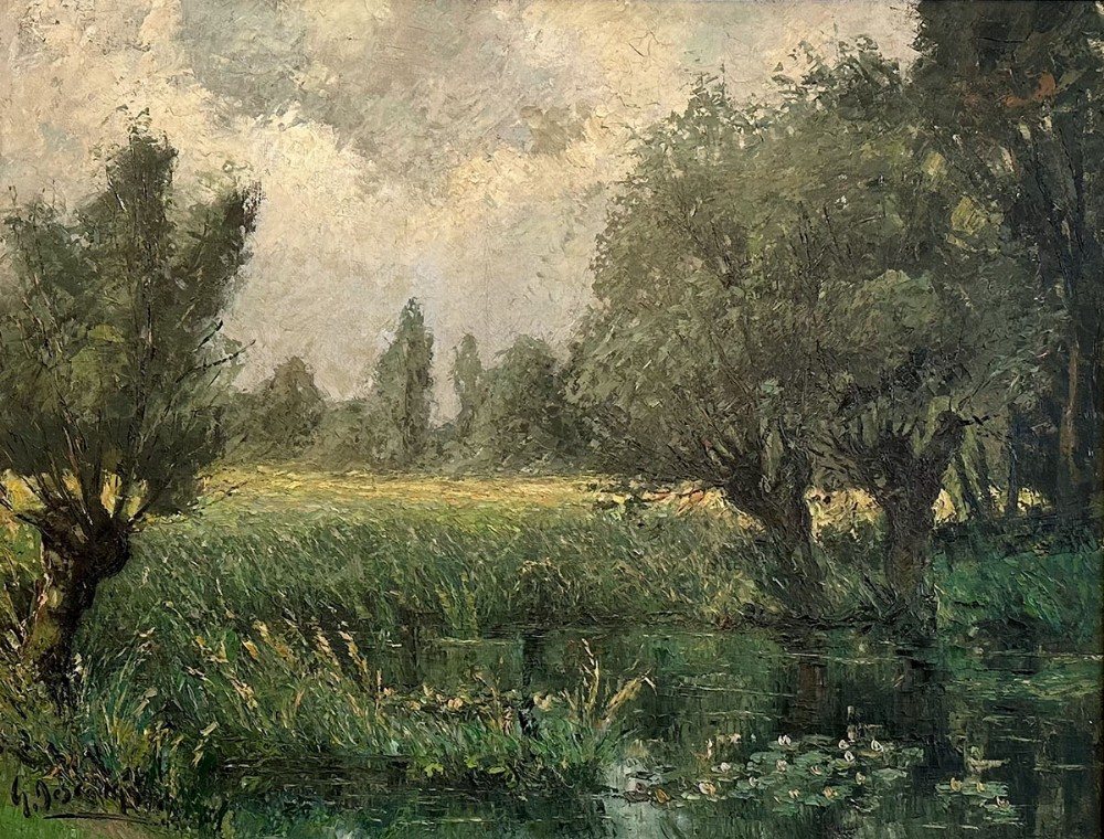 View of a Lake - Antique Oil Painting