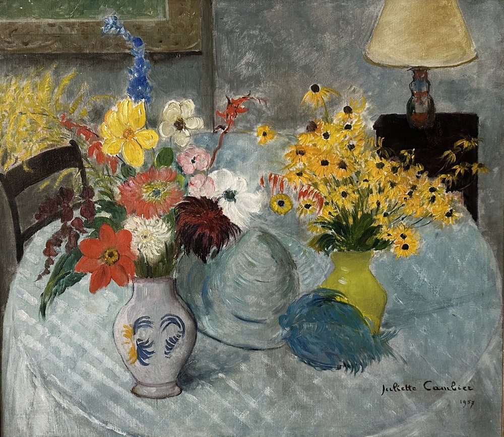 Flowers on a Table - Antique Oil Painting