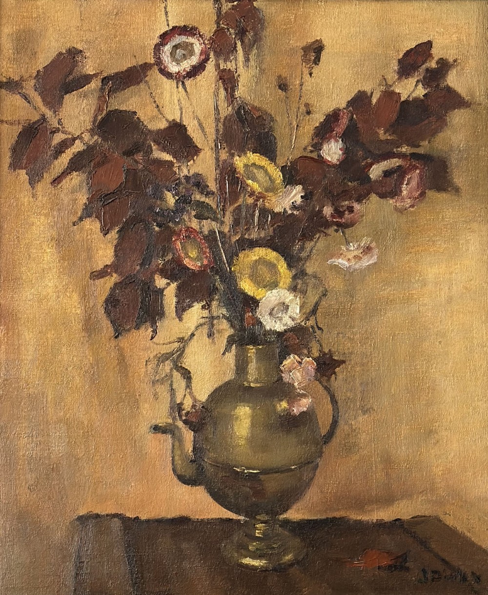 Flowers in a Vase - Antique Oil painting