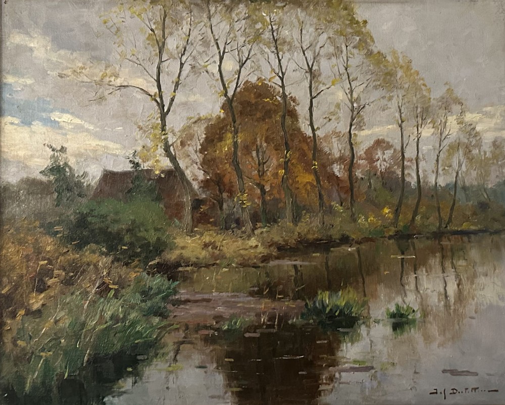River Landscape - Antique Oil Painting