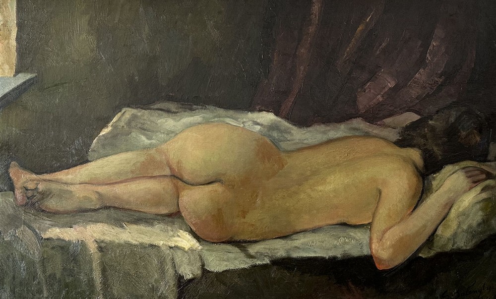 Reclining Nude - Antique Oil Painting