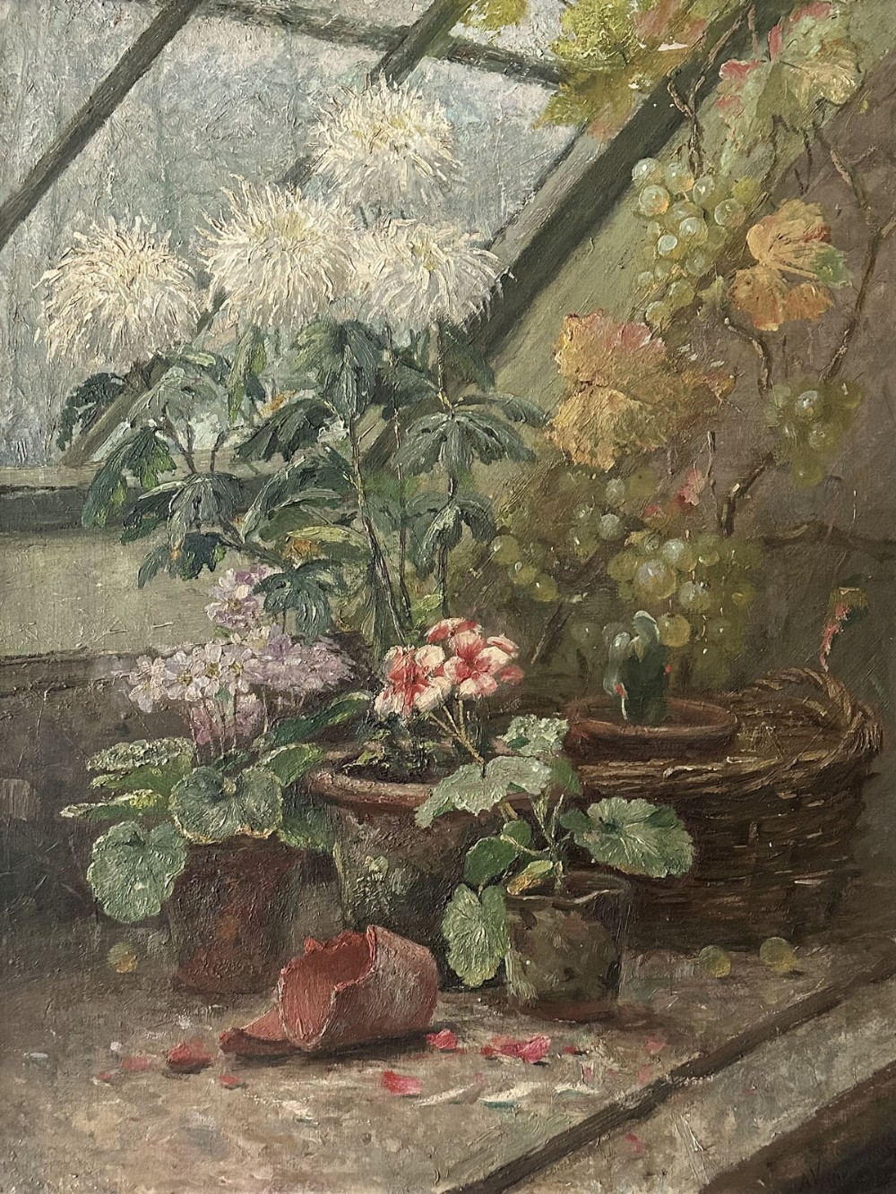 Potted Plants - Antique Oil Painting 