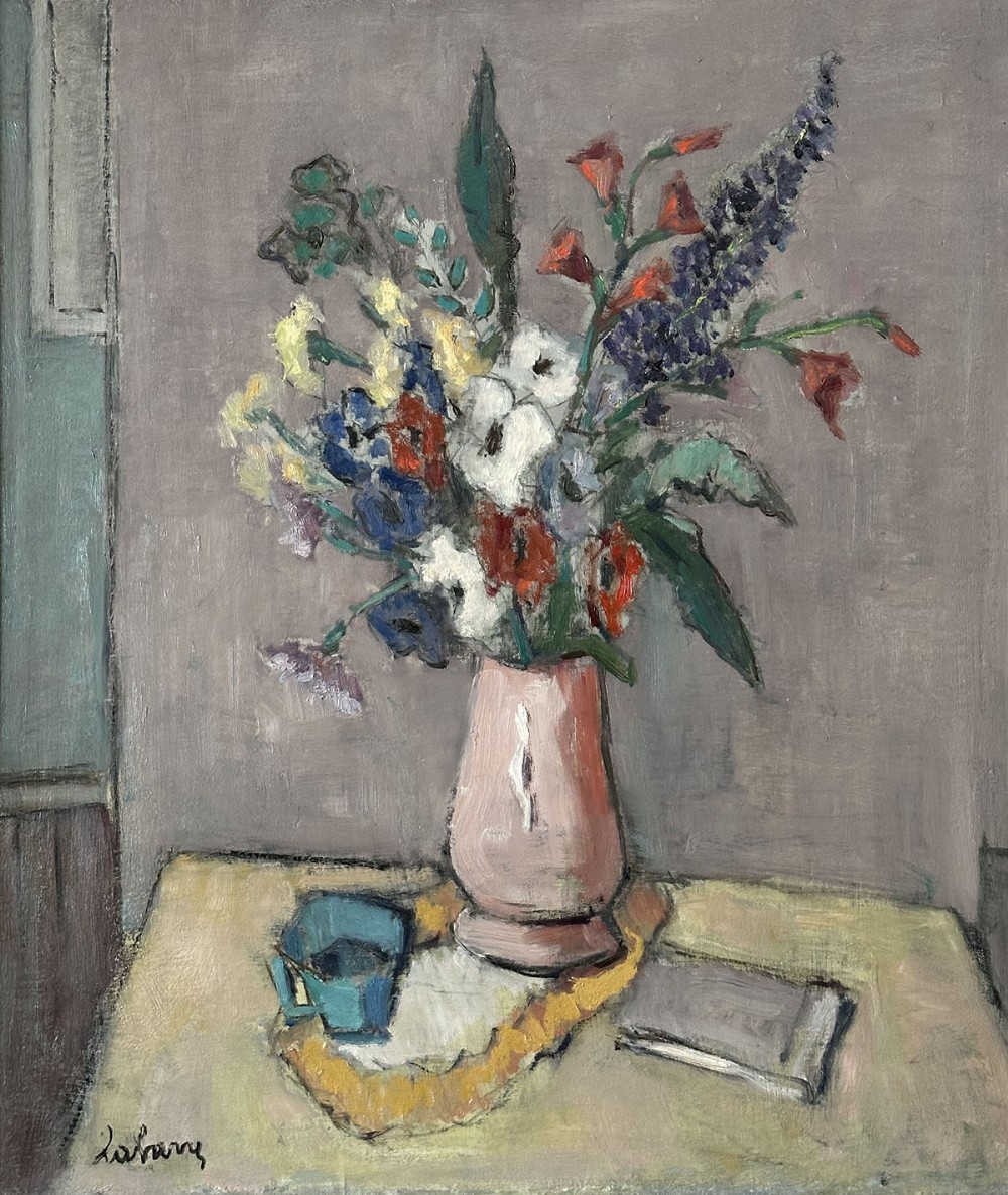 Vase of Flowers on a Table - Antique Oil Painting