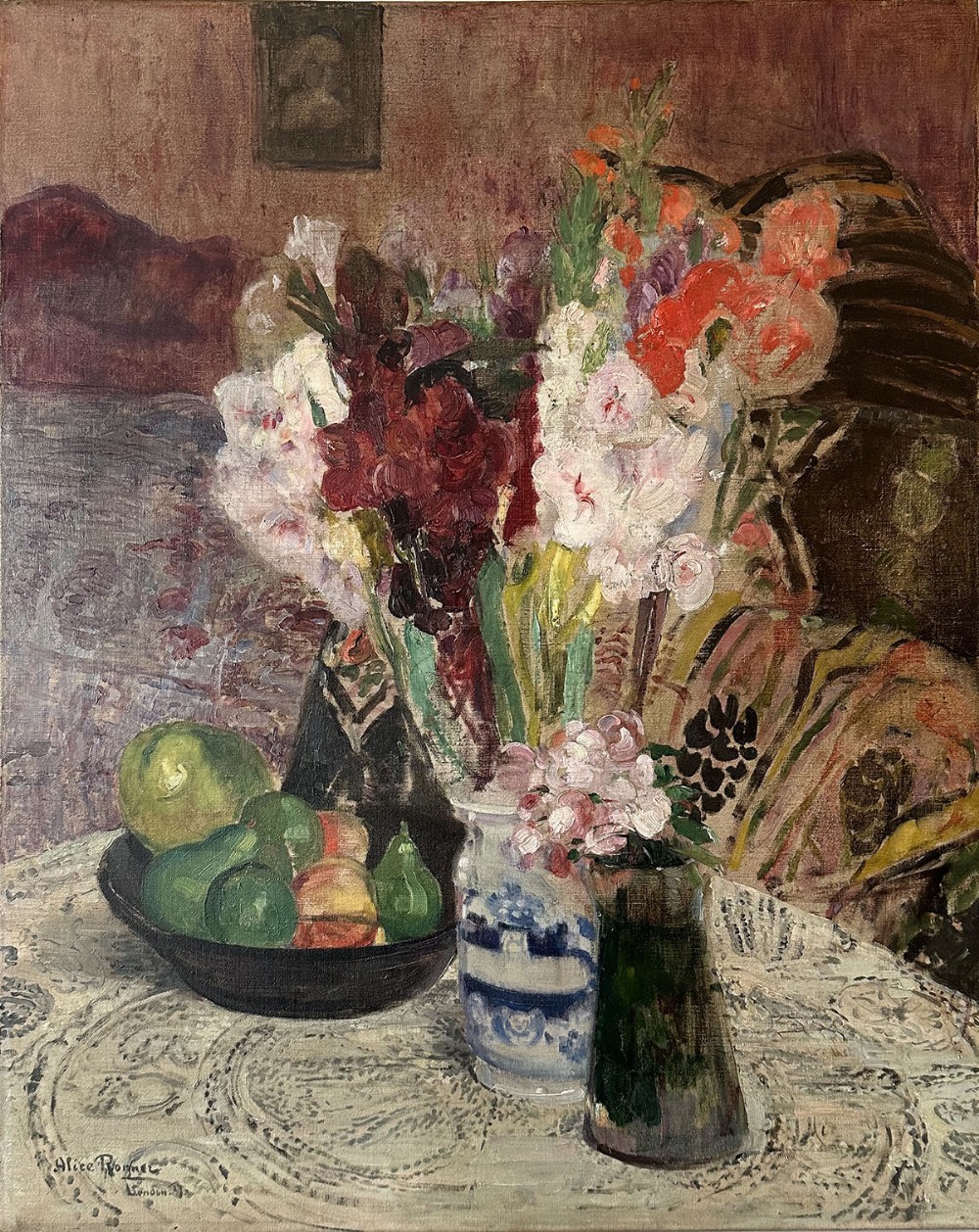 Still Life with Fruit and Flowers - Antique Oil Painting