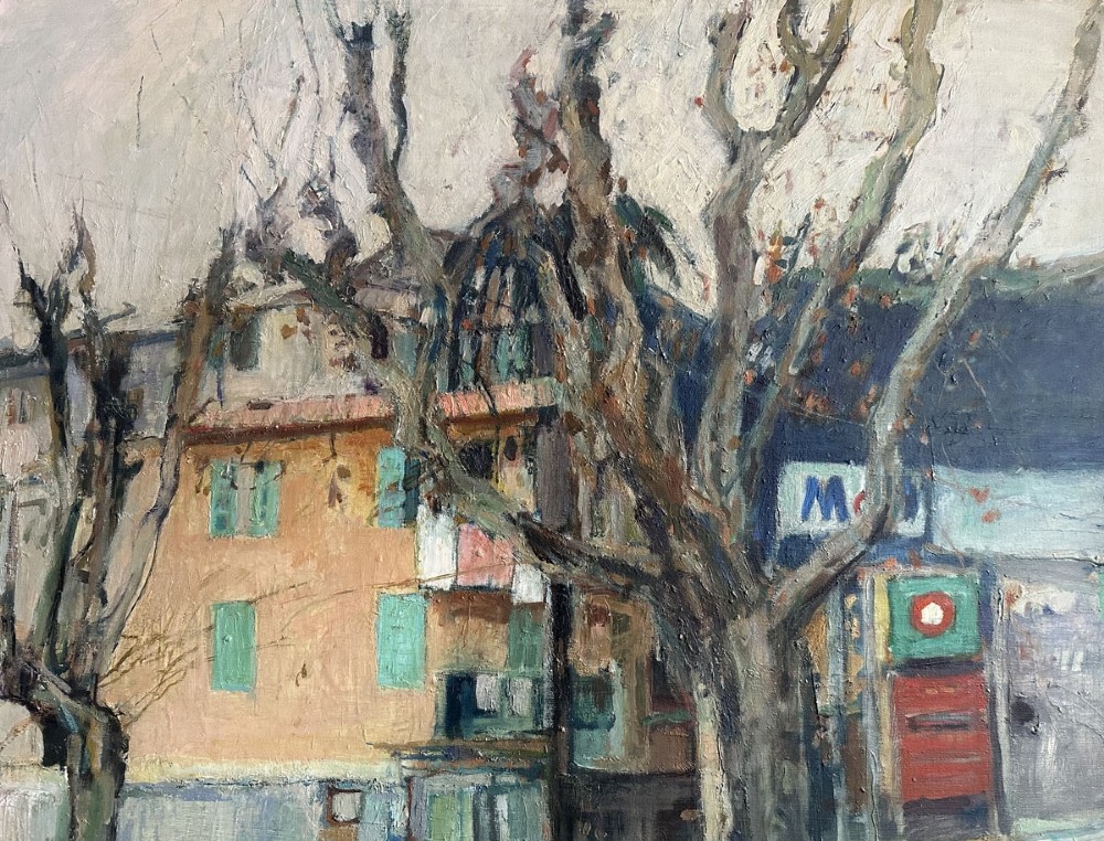 Plane Trees in Menton - Antique Oil Painting