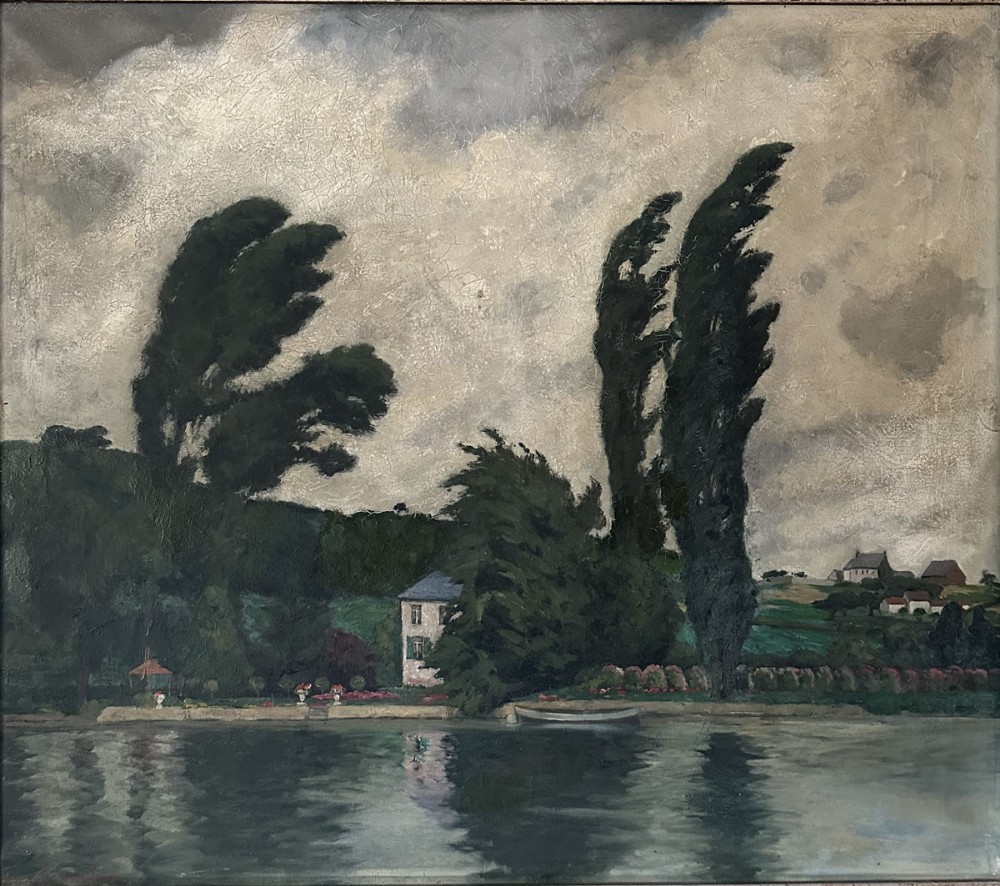Poplars on the Meuse - Antique Oil Painting