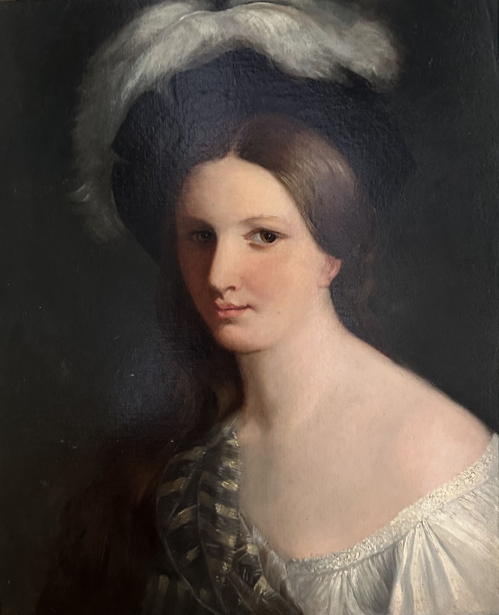 Lady with the Feather Hat - Antique Oil Painting