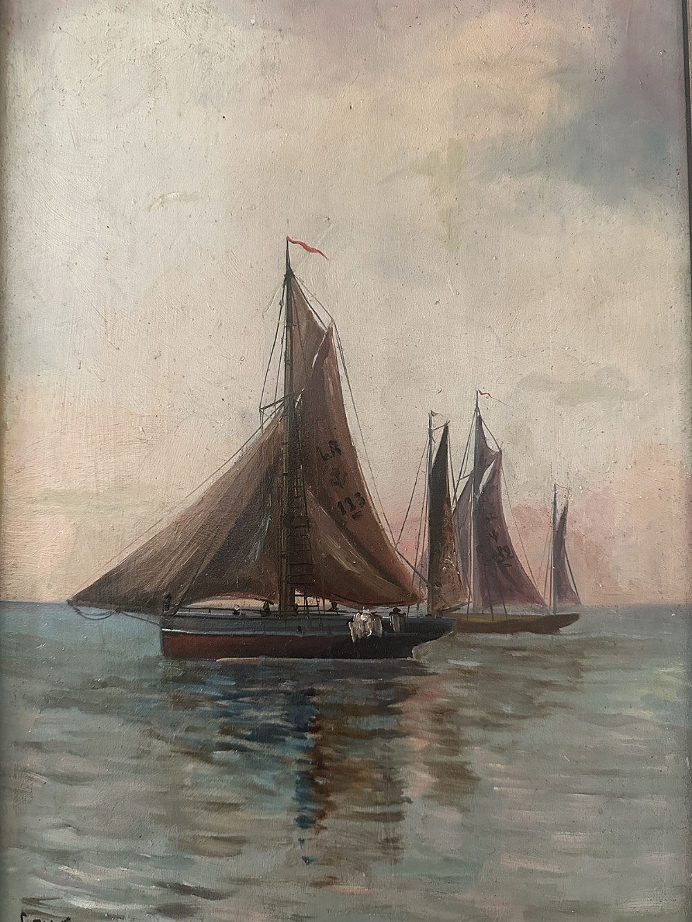 Fishing Boats - Antique Oil Painting