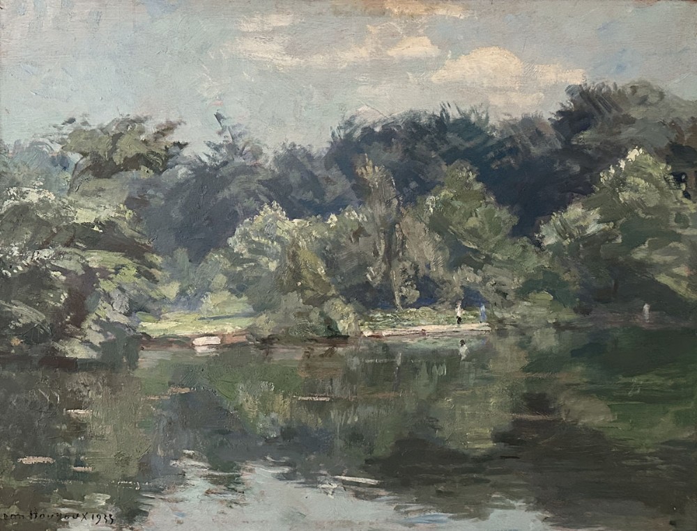 View of a Lake - Antique Oil Painting