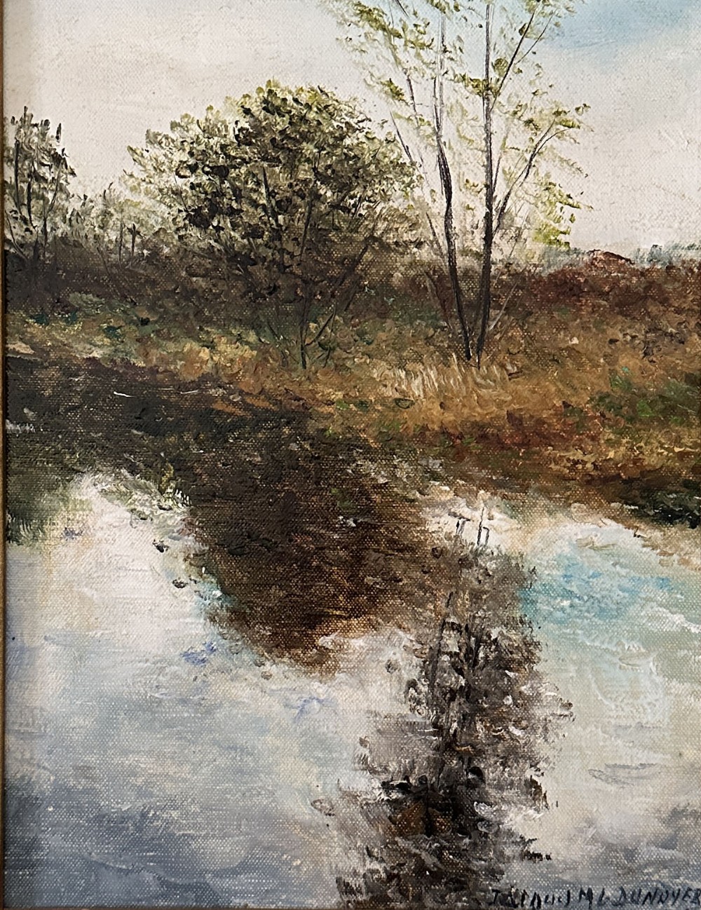 View of a Lake - Antique Oil Painting