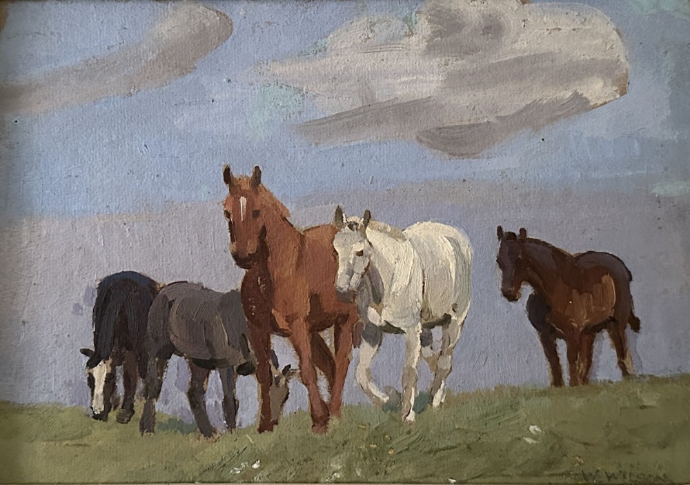 Roaming Horses - Antique Oil Painting