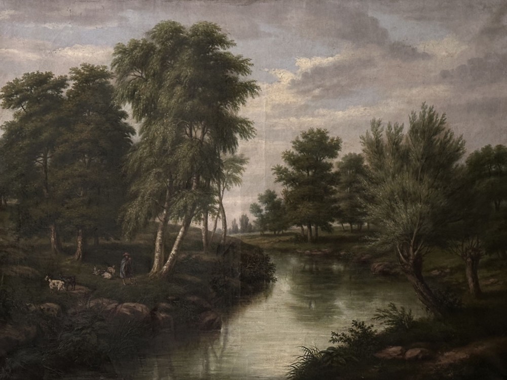 Fishermen on a Riverbank - Antique Oil Painting