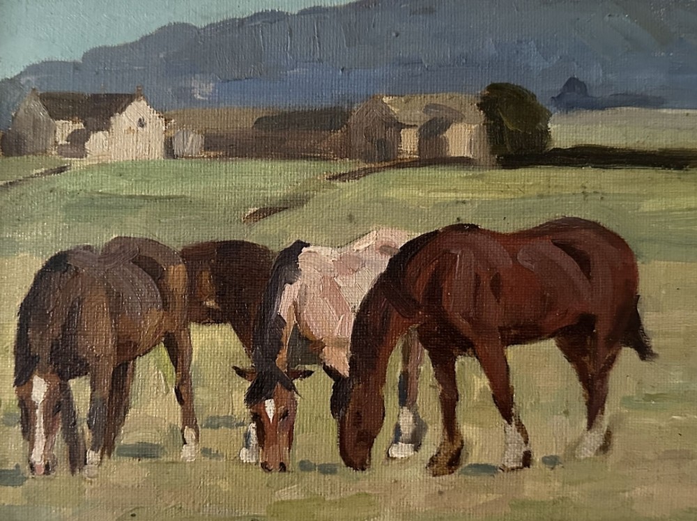 Horses in a Field - Antique Oil Painting