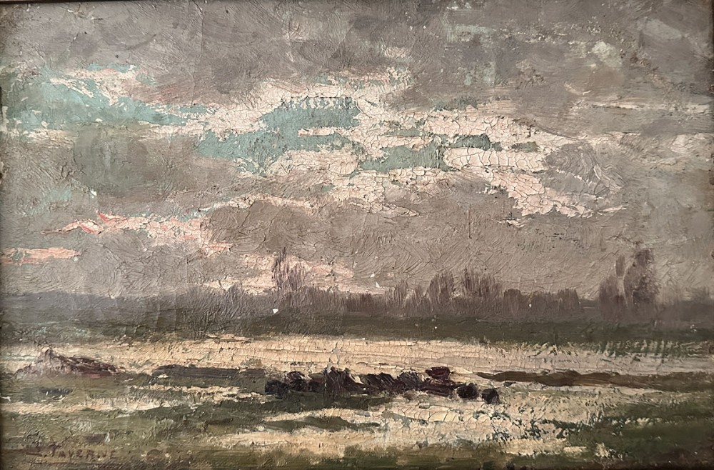 Evening River Landscape - Antique Oil Painting