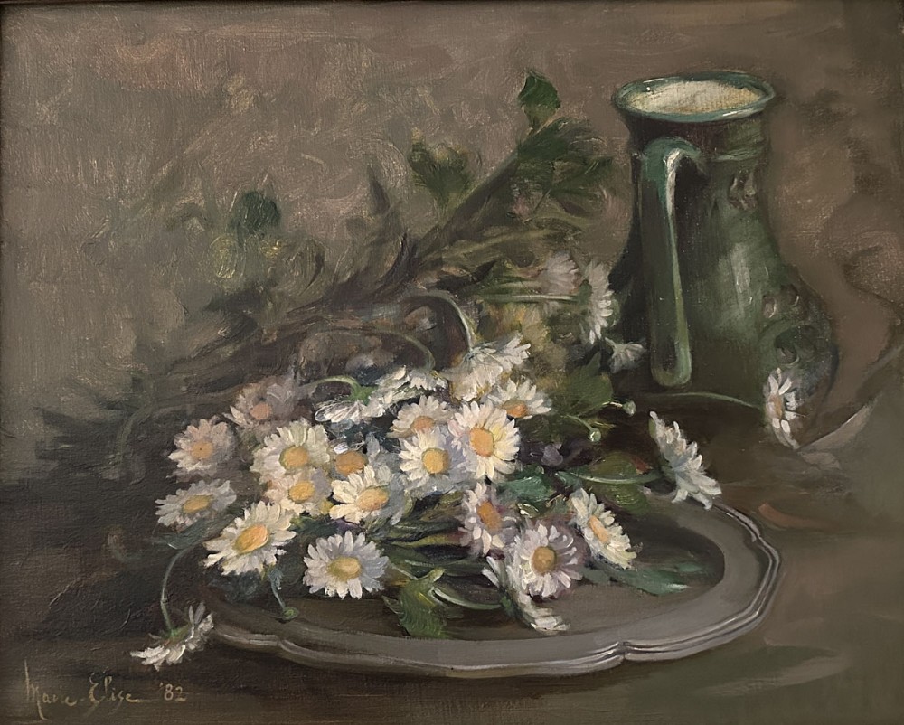 Daisies on a Plate - Antique Oil Painting