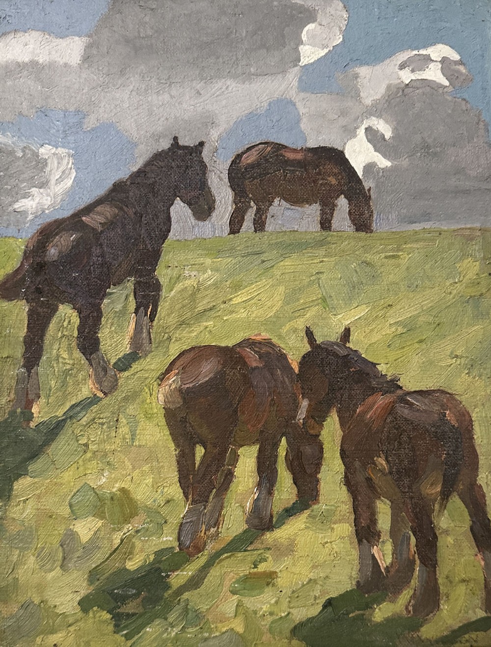 Four Horses - Antique Oil Painting