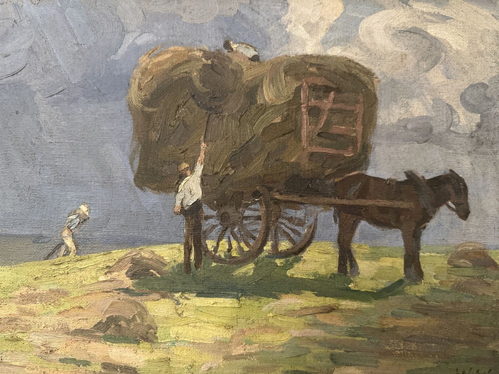 Loading the Hay Cart - Antique Oil Painting