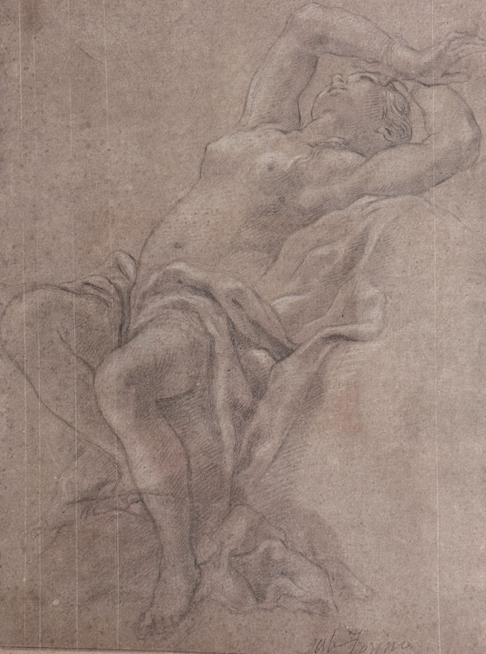 Italian Reclining Nude - Antique Drawing