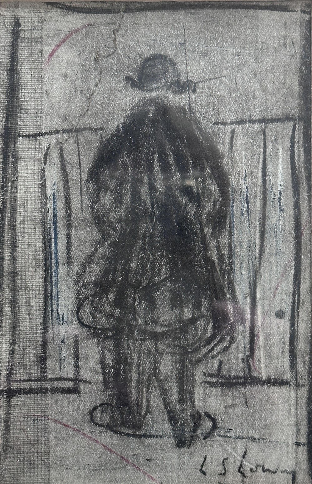 Man in Front of Railings - Antique Drawing