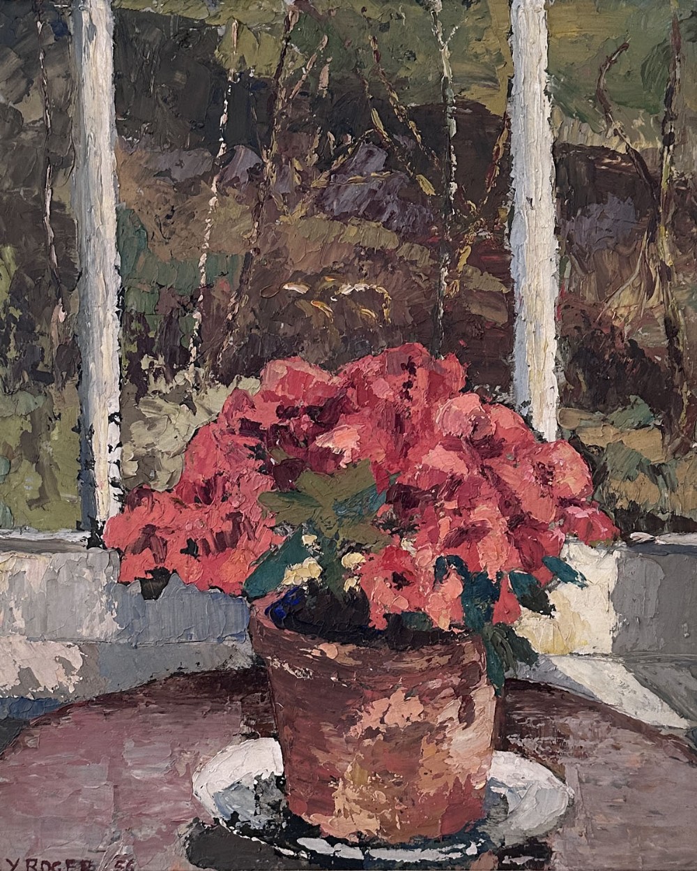 Azalea in a Pot - Antique Oil Painting