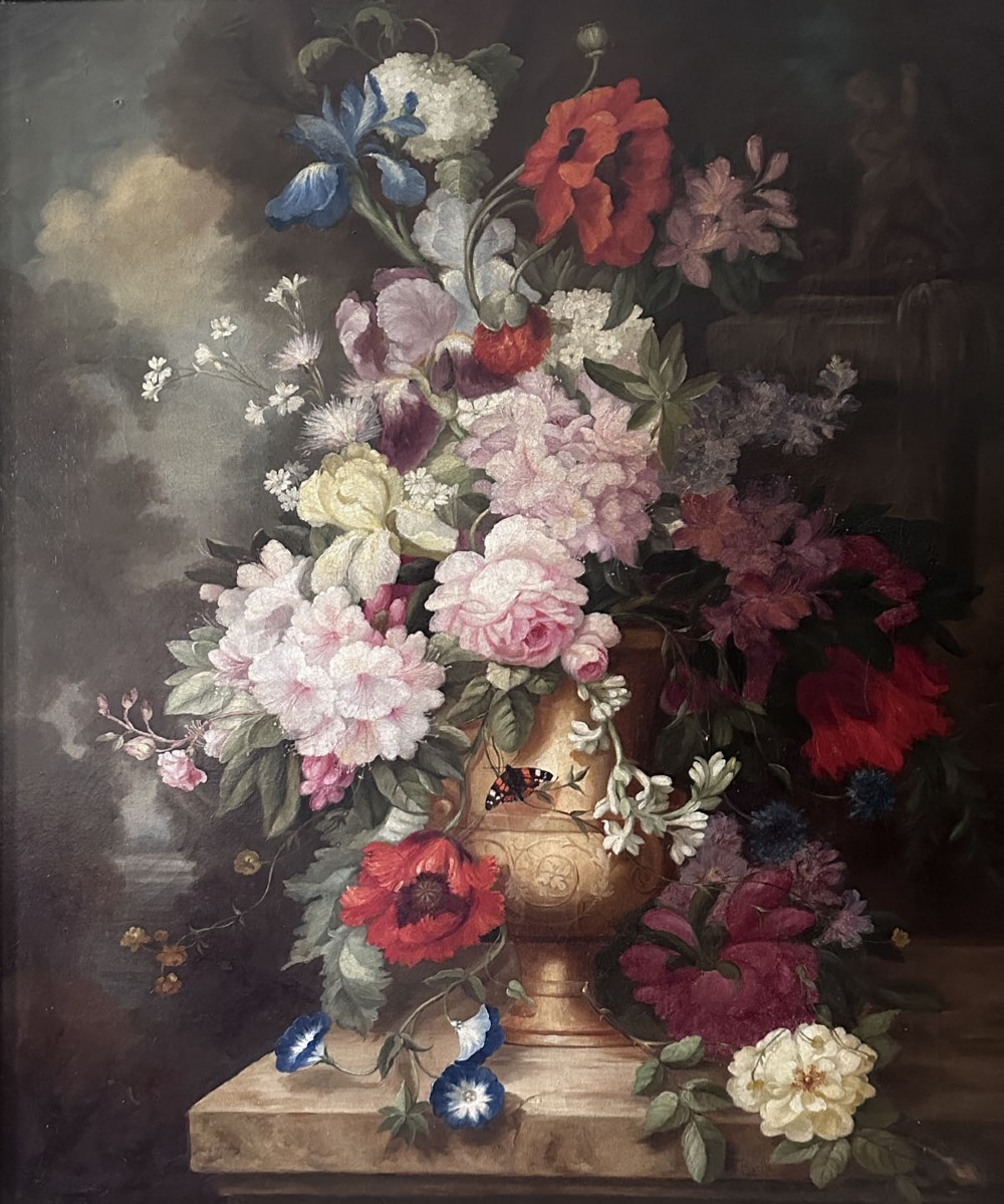 Flowers in an Urn - Antique Oil Painting