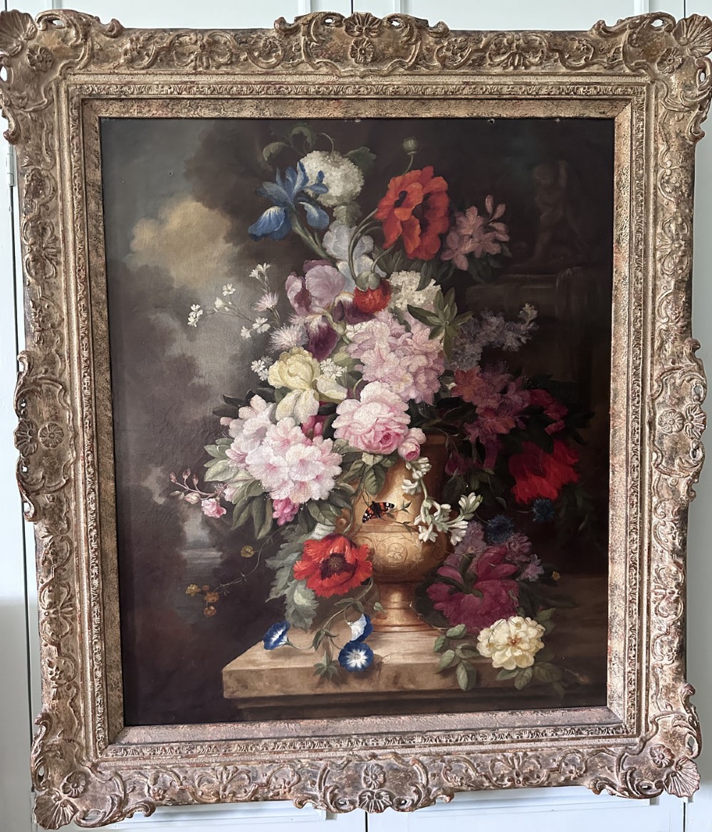 Flowers in an Urn - Antique Oil Painting View II