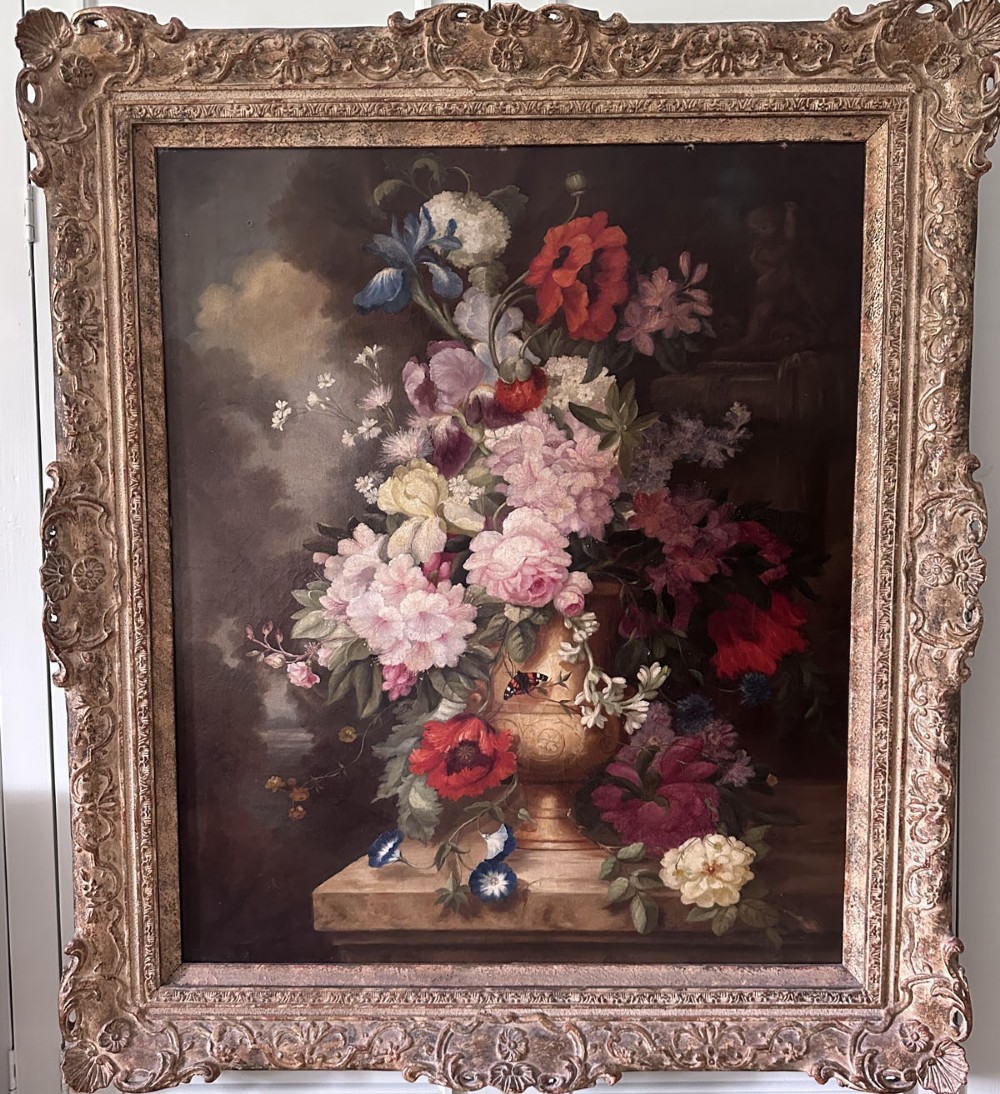 Flowers in an Urn - Antique Oil Painting View III
