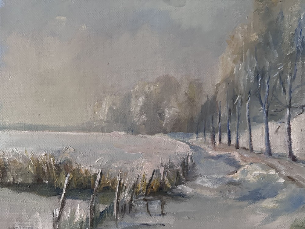 River in Winter - Antique Oil Painting