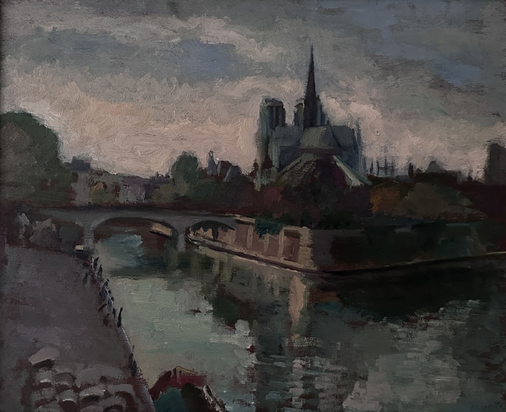View of Notre Dame - Antique Oil Painting