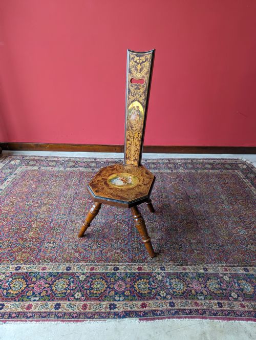 Antique Victorian Mahogany Hand Painted Spinning Chair